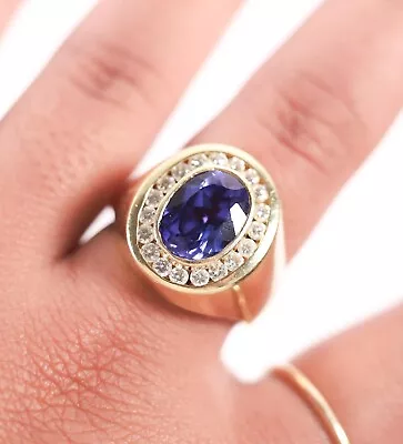 Natural Tanzanite And Diamond 14k Solid Gold Mens Ring Gift For Husband Birthday • $1850