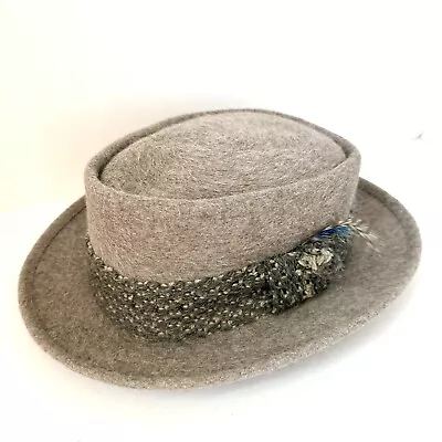 Vintage Retro Penny’s Marathon Gray 100% Wool Men’s Hat Fedora Feather - 6 7/8 • $29