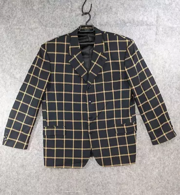 R Raspinni Uomo Sport Coat Mens 46 R Black Gold 100% Wool Check Suit Jacket • $39.98