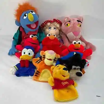 Mixed LOT 10 Plush Hand Puppets Pooh Donald Duck Elmo Tigger FAO Muppet Whatnot • $150
