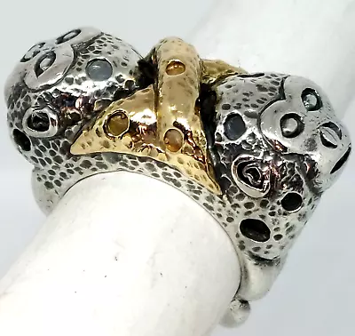 RARE DIAN MALOUF 14k GOLD & STERLING SILVER DOUBLE HEAD MONKEY RING 17.3g Sz 5.5 • $415