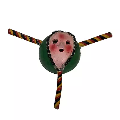 Small Vintage Folk Art Coconut Shell Mask Hand Painted Mexican • $40