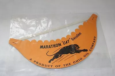 Vintage 1940-50s Marathon Cat Gasoline-Ohio Oil Company Cardboard Visor Hat C10 • $10