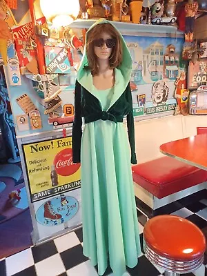 True Vtg Mid-century 1970s UNION LABEL Polyester & Velvet Gown Maxi Dress Mod 15 • $59.95