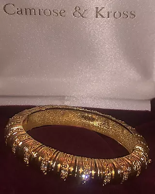 Camrose & Kross JBK Textured Gold Tone Crystal Hinged Bangle Bracelet Kennedy • £38