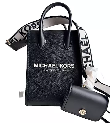 Michael Kors Mirella XS Phone Crossbody Leather Bag Black + AirPods Pouch • $119.95