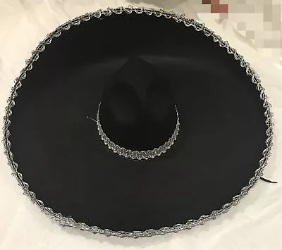 Adult Mens Womens Mexican Costume Sombrero Hat Black Silver Trim Party Dress  • $14.95