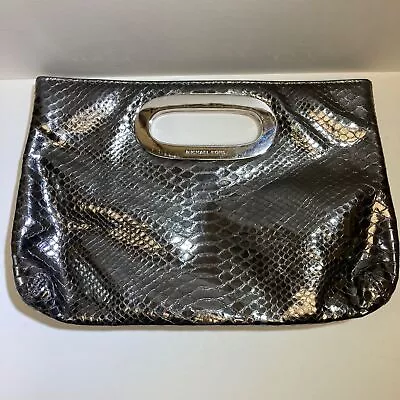 Michael Michael Kors Clutch Metallic Silver Embossed Snakeskin Python • $34.99