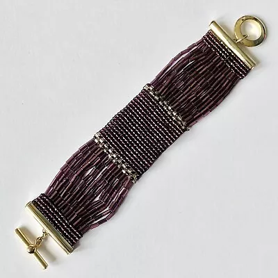 Miriam Salat Purple Seed Bead Gold Tone Toggle Shimmering Designer Bracelet • $38