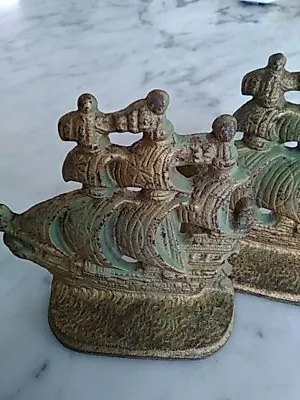 Vintage Cast Iron Sailing Ship Bookends Very Cool And Appear To Be Brass! • $20