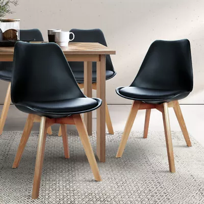 4 PCS Padded Seat Dining Chairs Beech Wooden Legs PU Leather Home Office Chair • $241.95