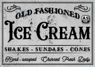 Old Fashioned Ice Cream Bar Sign Farmhouse Summer Wall Art Decor Metal Plaque • £4.70