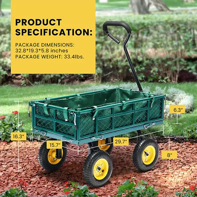 Heavy Duty 400Lb Steel Garden Cart With Liner Removable Sides And 8 Inch Wheels • $69.99