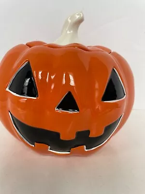 Target 2010 Jack O Lantern Cookie Jar Treat Jar Ceramic Orang Pumpkin White Stem • $25