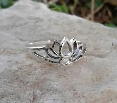 $8.25 • Buy Lotus Ring, Sterling Silver Lotus Flower Silhouette Ring, Yoga Jewelry