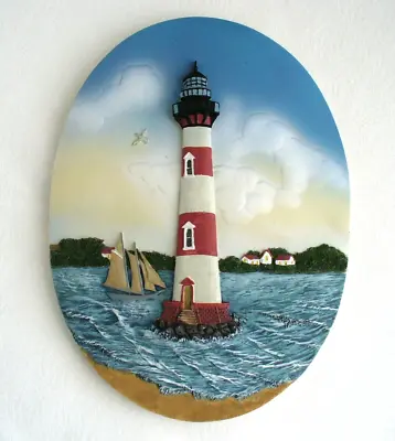 New~CHARLESTON~SC~Lighthouse~MORRIS ISLAND~Hand Painted~OVAL~7 3/4 ~Plaque • $18