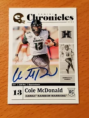 2020 Chronicles Draft Picks Auto #4 Cole McDonald Hawaii Titans Rookie QB • $15.99