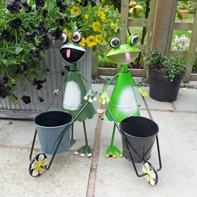 Frog Garden Ornament Planter Pot Toad Metal Plant Animal Statues Frogs Sculpture • £12.08