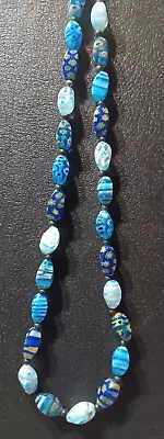 Vintage Blue Murano Style Glass Stones Necklace • $15