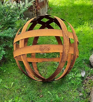 Double Banded Garden Metal Sphere Sculpture Reclaimed Whisky Barrel Hoop Band #2 • £75