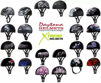 Daytona Skull Cap Helmet Slim Line Ratchet Quick Release Graphics DOT 2XS-2XL • $66.96