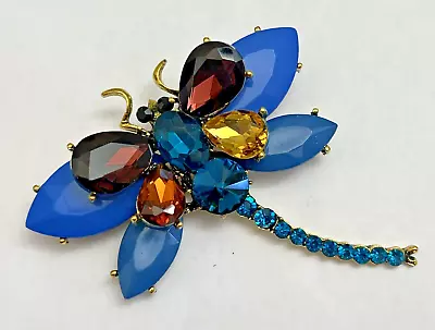 3  Dragonfly Blue Acrylic Crystal Glass Rhinestone Brooch Pin Insect Bug Vintage • $12.86