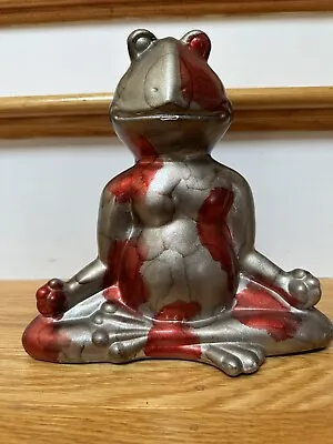 Meditating Frog Statue Red Silver Yoga Zen Figurine Indoor  9 Inch • $22.50