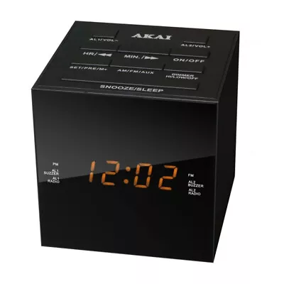 Akai Cube Alarm Clock Radio AM/FM LED Dimmer Speakers USB Charging Port Black • $34