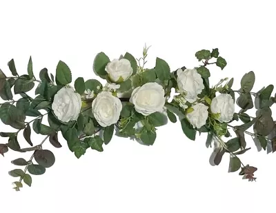 Cream & Eucalyptus Tea-Rose 24  Wall Door Silk Flower Arrangement Decor #2251 • $16.98