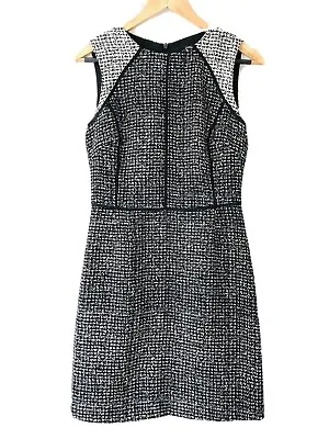 Oasis Black Mono Tweed Shift Dress - Size 8 - Dogtooth 1960’s Mod Pencil Wiggle • £2.95