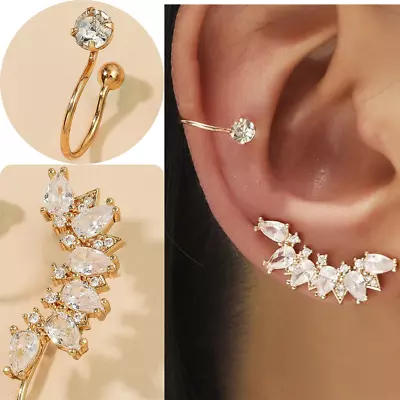 Ear Cuff Clip On Gold Sterling Silver Non Pierced Fake Earring Set Wrap Ear Ring • £3.19
