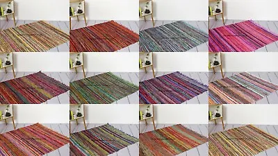 £25.19 • Buy Handmade Indian Chindi Rag Rug 100% Recycled Cotton Woven Floor Mat 3x5 X 5x7 FT