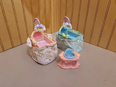 Fisher Price Loving Family Baby Doll Twins Beds Cradles Bassinet Cribs Blue Pink • $12.99