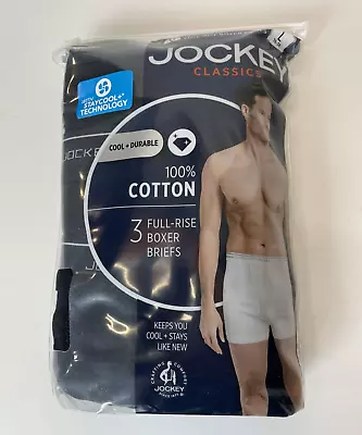 NEW Jockey Mens Large Black Classics 100% Cotton Full Rise Boxer Briefs 3 Pack • $20