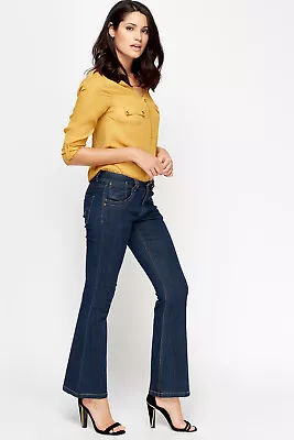 D.Perkins Denim New Women Bootcut Ladies Dark Blue Jeans Wide Leg Flare Pants UK • £16.99
