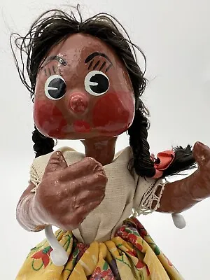 Vintage Folk Art Mexican Girl Woman Doll Hand Painted Oil Cloth 10  50s • $20