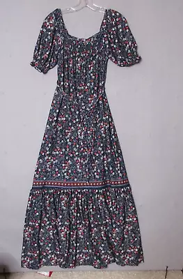 Max Studio Maxi Dress Women Small Floral Prairie Smocked Cottage Core Belted • $17.49