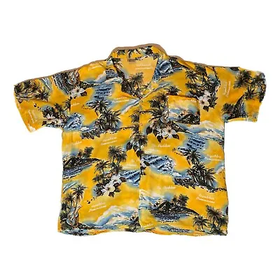 VINTAGE ARENA Hawaiian Shirt Mens 2XL Button Up 100% Cotton Sunny Palm Trees • $17.95