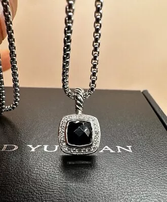 David Yurman ALBION Pendant Black Onyx & DIAMONDS 7mm Silver 925 Chain 20 Inches • $195