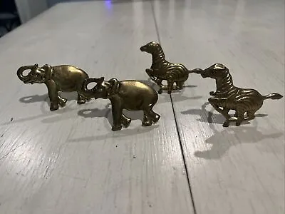 Brass Napkin Rings Safari Elephants Zebras Set Of 4-made In India • $8.75