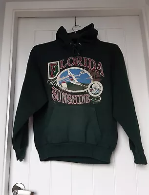 Vintage FLORIDA SUNSHINE Logo Green Hoodie Sweatshirt. Mens Size M. From 1990s • £5.50