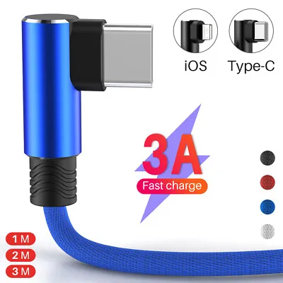 $5.49 • Buy 90° L Shape Braided Charging Cable For IPhone Type C Micro USB Data Charger Cord