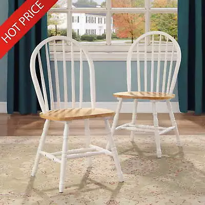 Autumn Lane Windsor Solid Wood Dining Chairs Armless Sturdy Easy Assembly Set 2 • $141.08