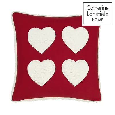 Catherine Lansfield Cosy Heart Cushion Cover Sherpa Fleece Luxury Covers 17 X 17 • £4.99