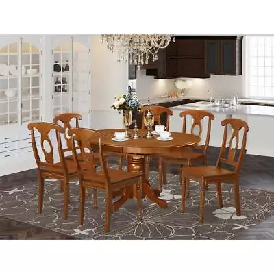 7  Pc  Dining  Table  With  Leaf  And  6  Wood  Kitchen  Chairs  In  Saddle ... • $747.86