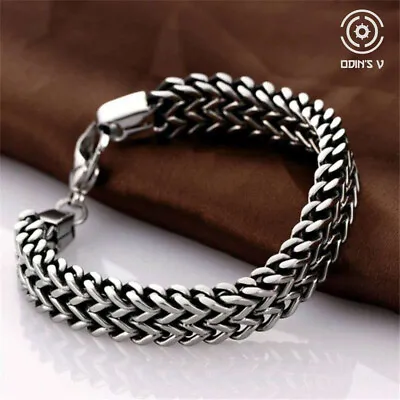 £5.49 • Buy Mens Cuban Chain Bracelet 10MM Stainless Steel Curb Retro Link Chunky 45G Silver
