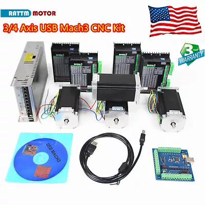 〖US〗 4 Axis USB CNC Mach3 Controller Kit Nema23 Stepper Motor Driver 425oz-in 3A • $259