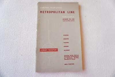 1948 Metropolitan Line Passenger Timetable London Transport Harry Beck Map • £19.99