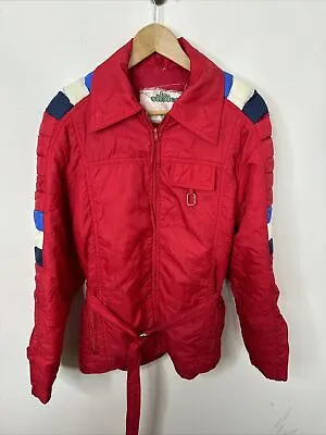 Vintage 60s 70s Le Chalet Ski Jacket Woman M Belted Padded Red Mod • $59