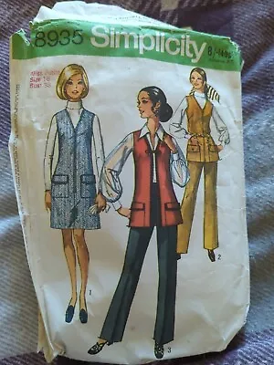 Vintage 1970s Sewing Pattern Vest Tunic Pants Simplicity 8935 Size 16 • £2.45